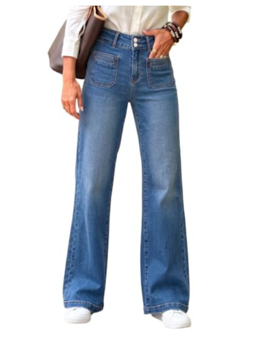 SIDEFEEL High Waist Stretchy Flared Wide Leg Jeans with Bootcut